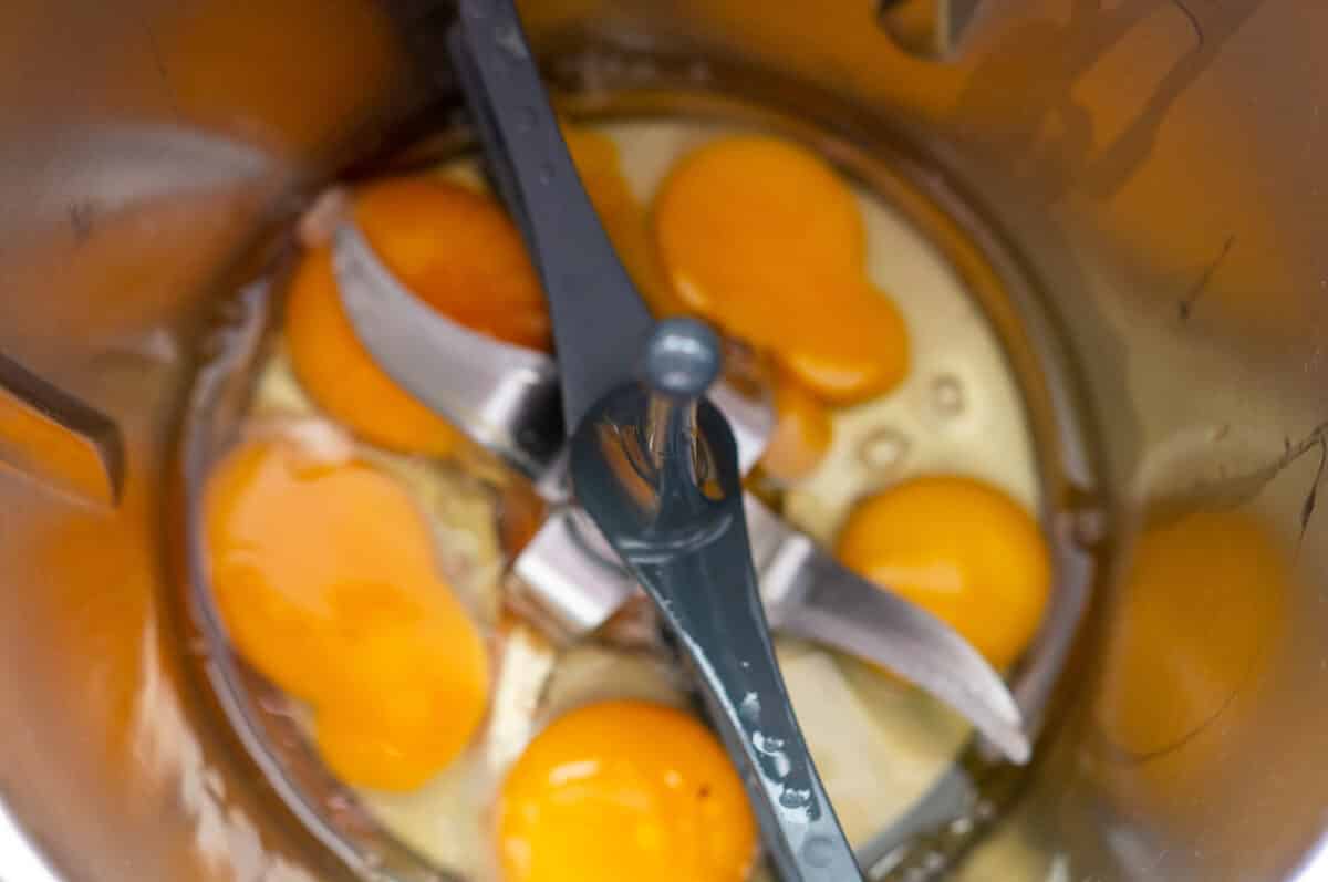 Whipping eggs in the mixing bowl