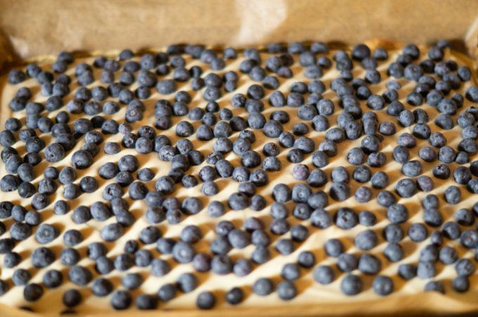 Blueberries on top of cheesecake cream
