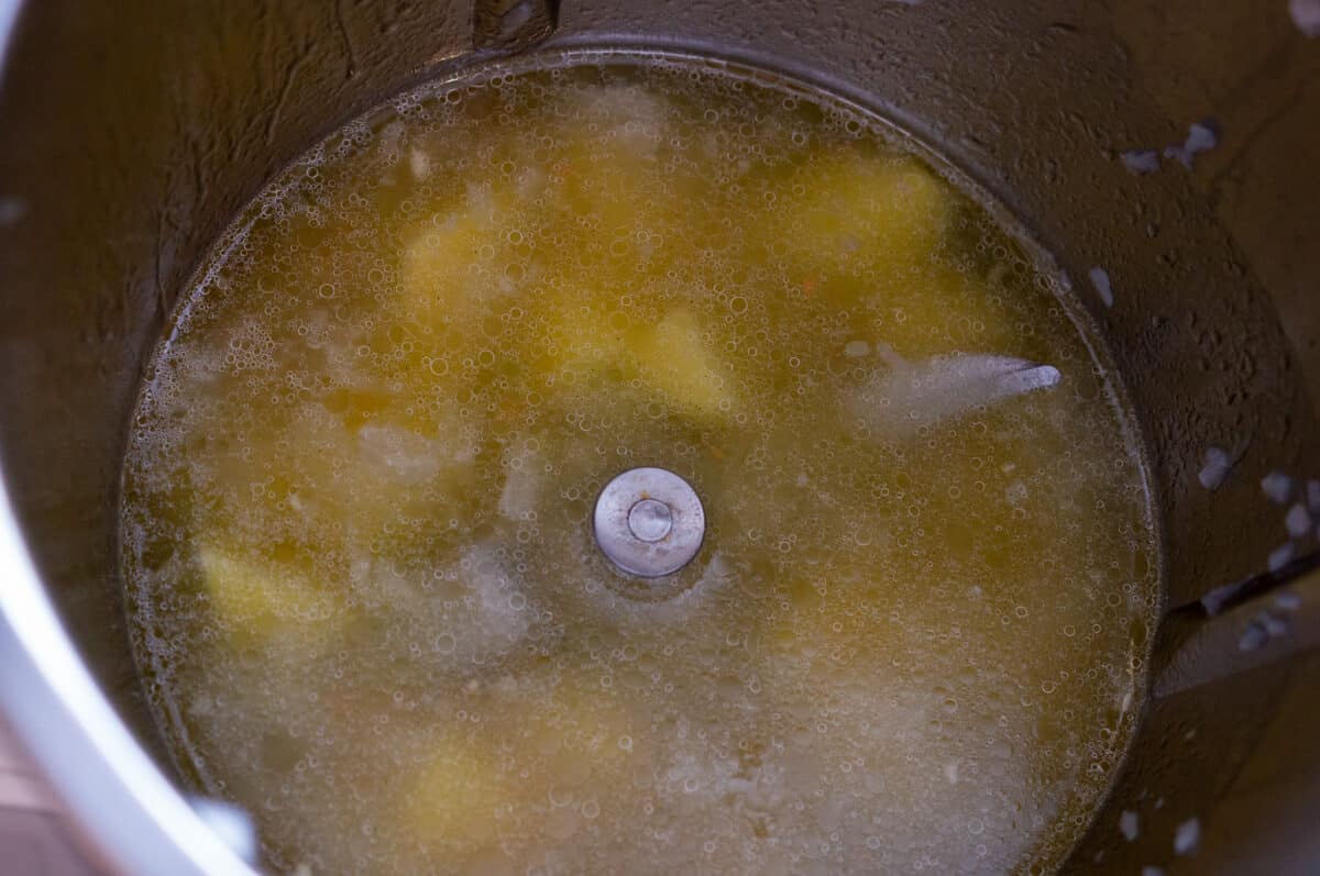 Potato pieces with stock in the Thermomix®