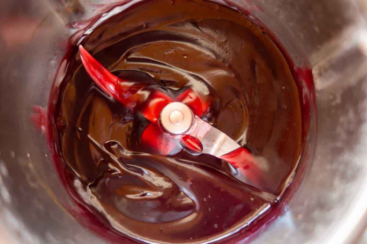 Cherry compote being blended in the Thermomix® mixing bowl