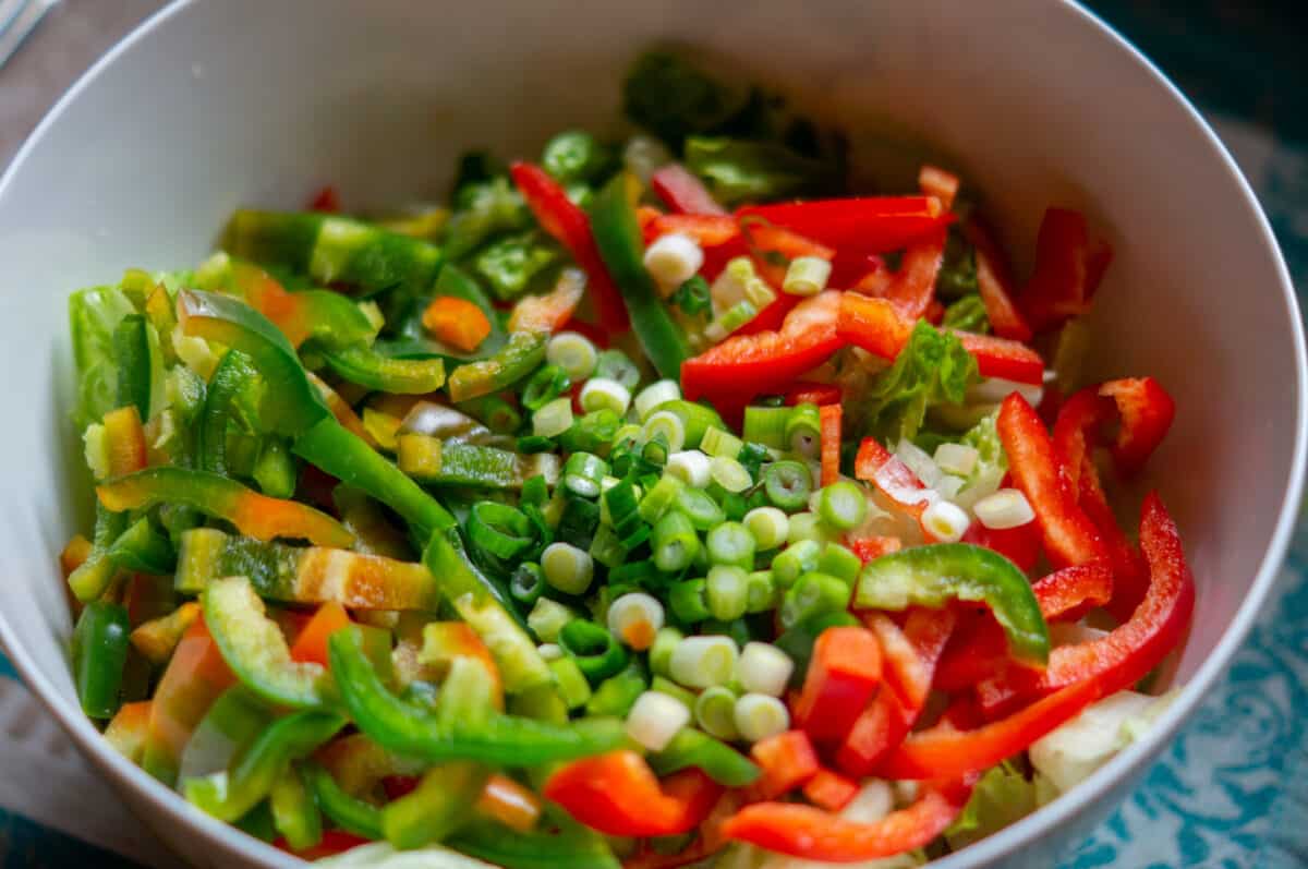 Peppers and spring onions