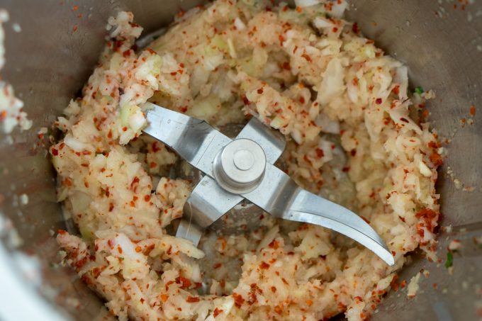 Onions, garlic and chilli chopped in the Thermomix®