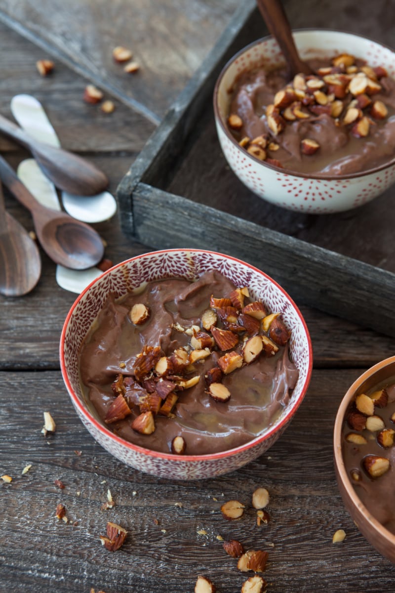 Thermomix® chocolate pudding with toasted almonds