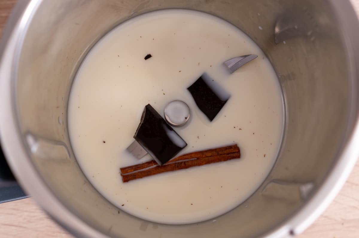 Milk and spices in the mixing bowl
