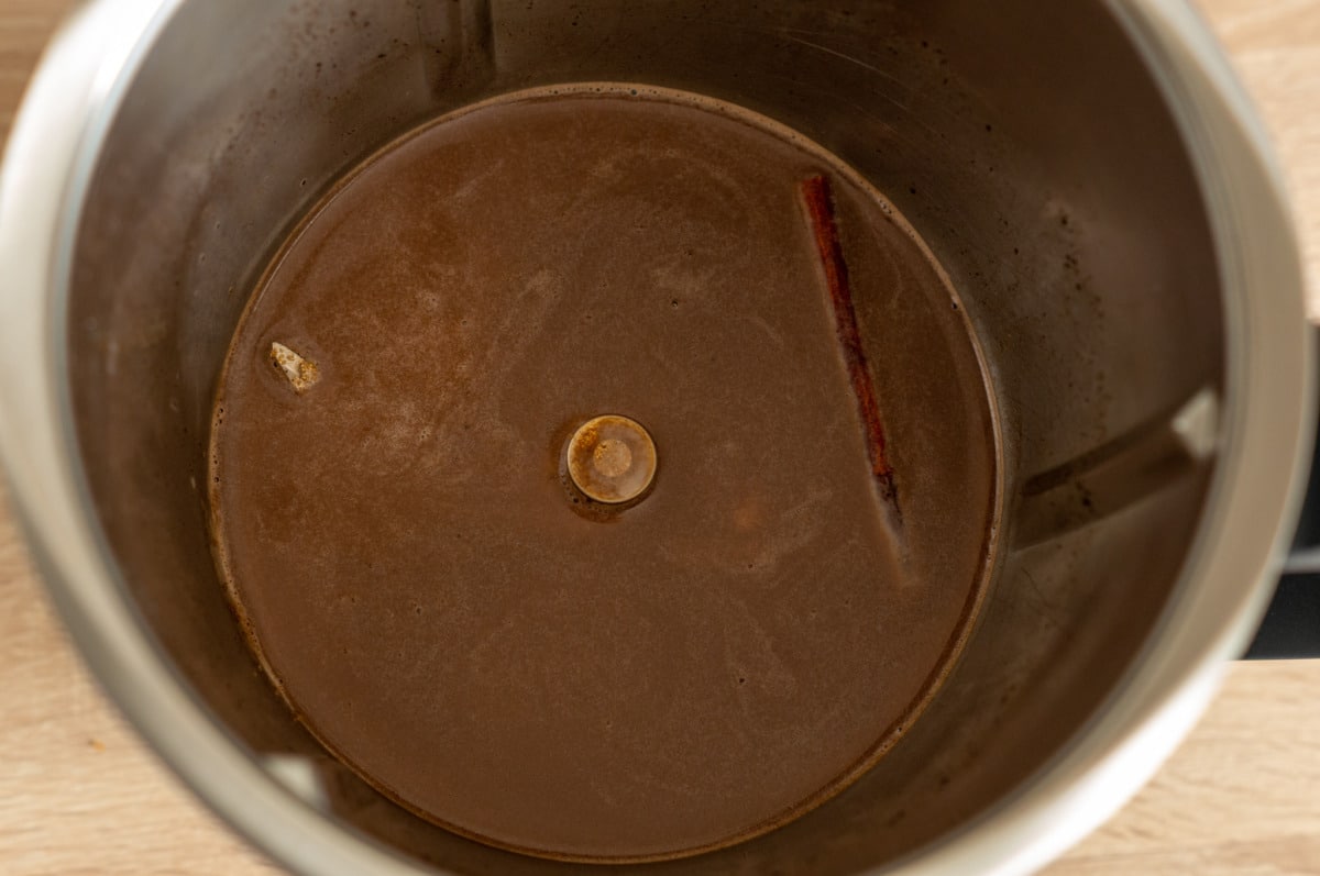 Chocolate liqueur in the mixing bowl