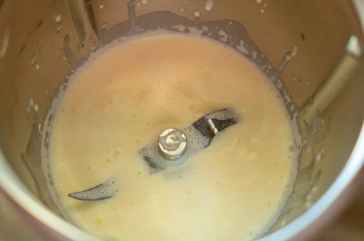 Whipped cream in the mixing bowl
