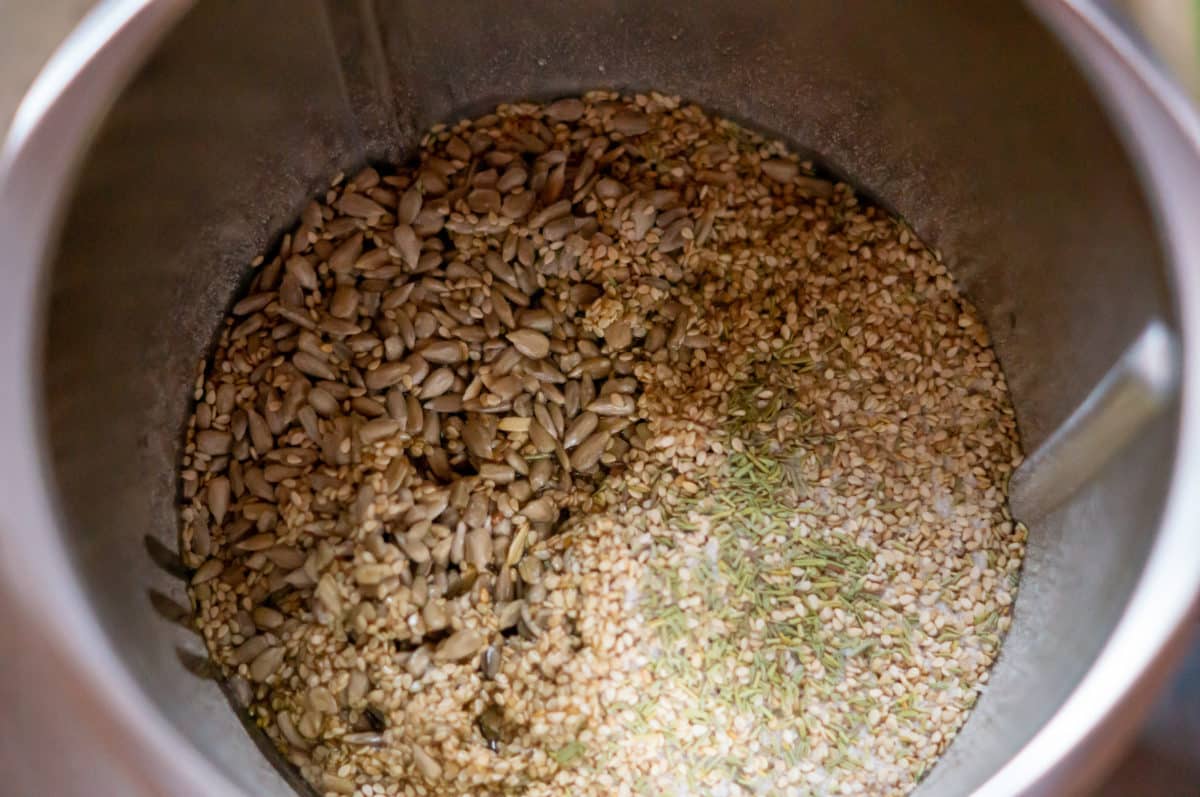 Ingredients for crispbread in the mixing bowl