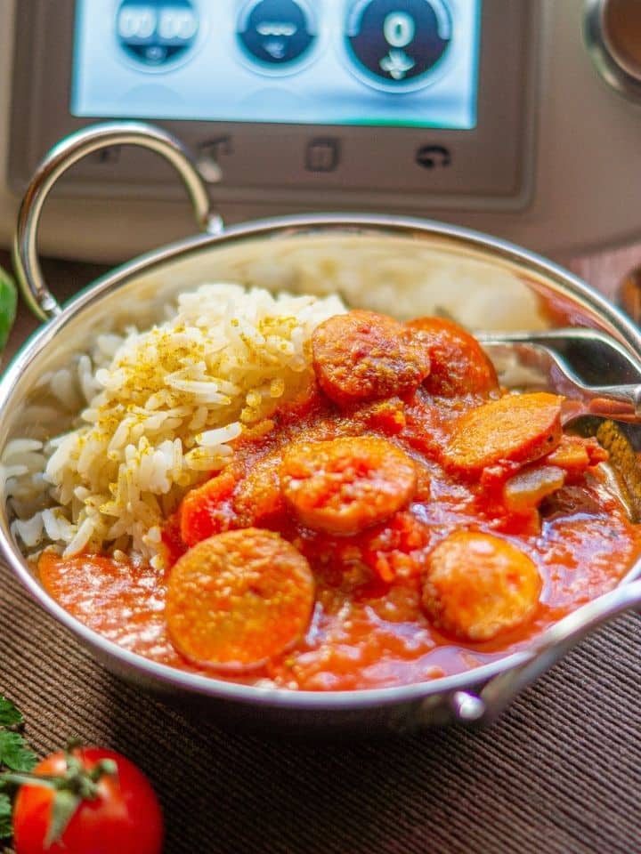 Currywurst pot made with the Thermomix® served in a bowl