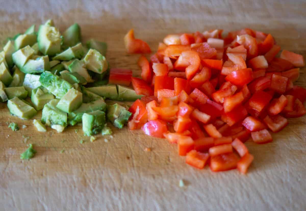 Dicing pepper and avocado