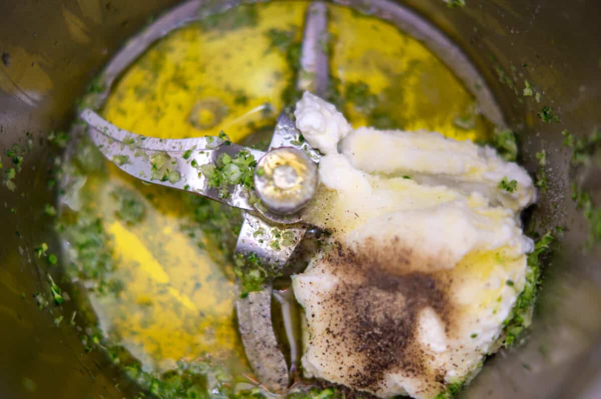 Dressing ingredients in the mixing bowl