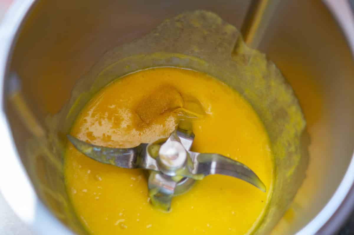 Hollandaise sauce with Dijon mustard in the mixing bowl