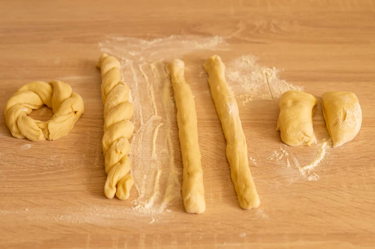 Shaping Easter wreath rolls from the dough