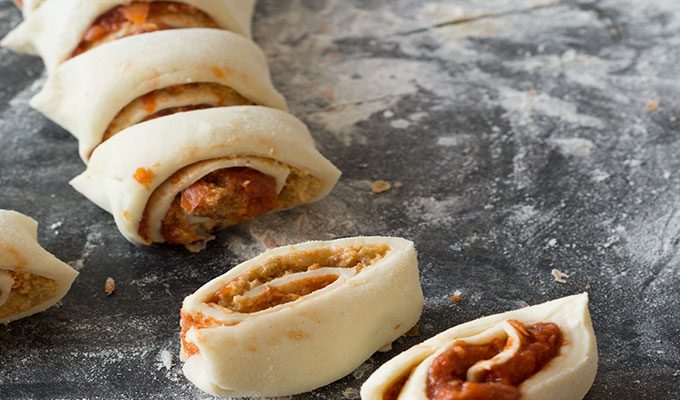 Fiery Chilli Cheese Pizza Swirls with the Thermomix® 5 Chilli cheese swirls before baking