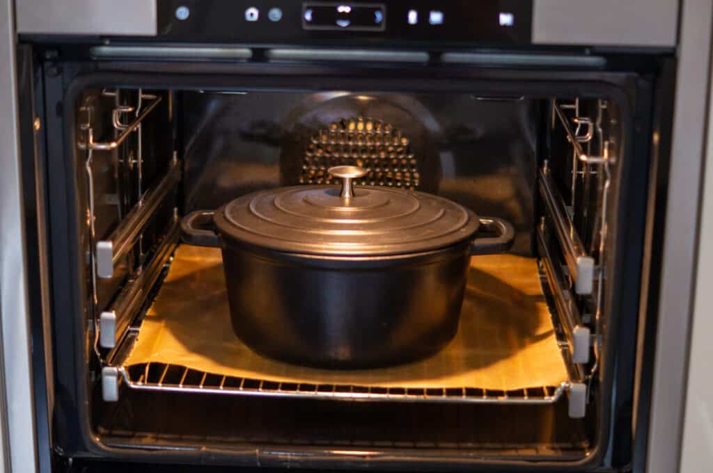 The bread baking in the casserole dish