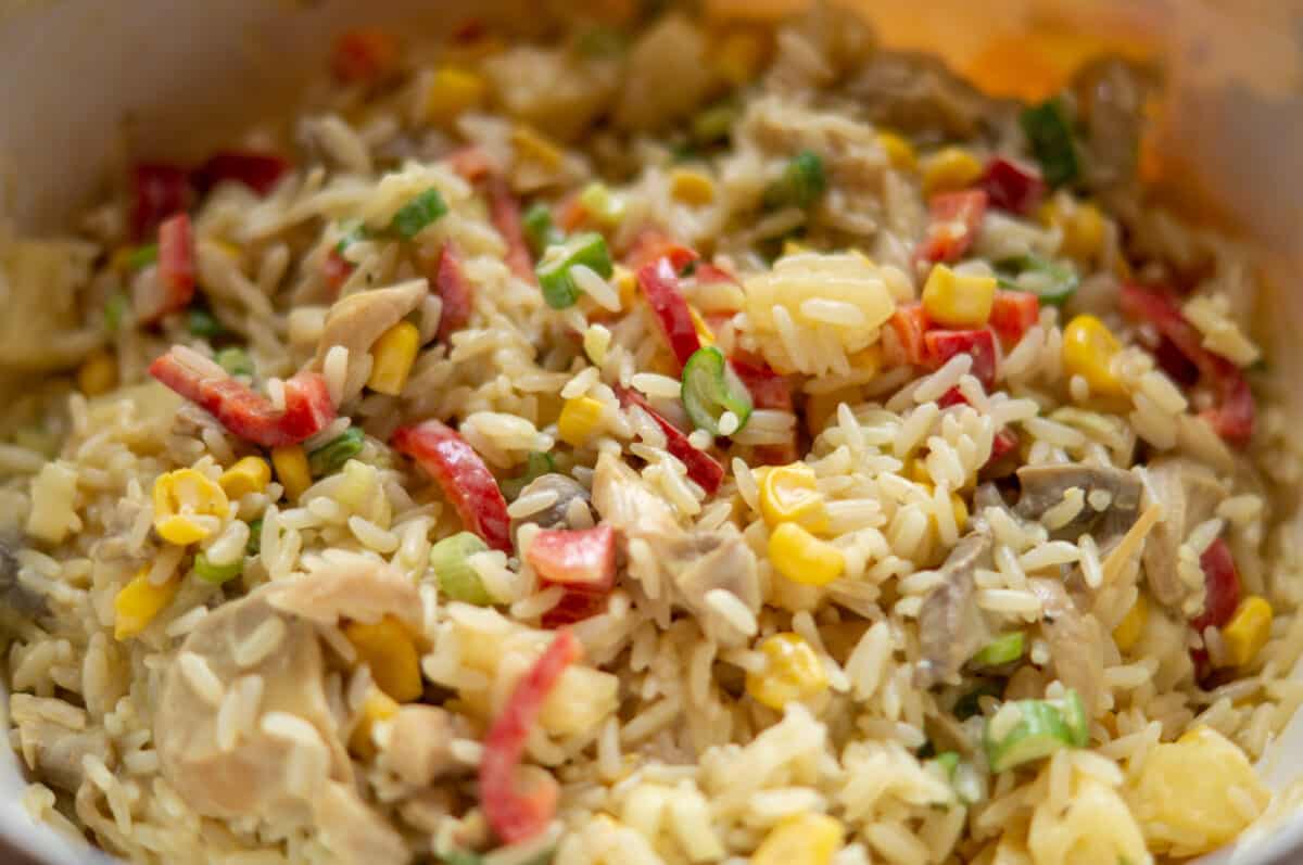 Mixing the rice salad