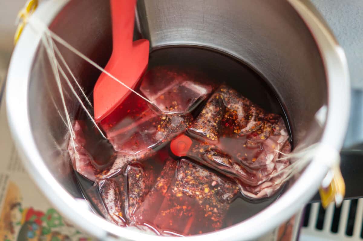 Tea bags in the mixing bowl