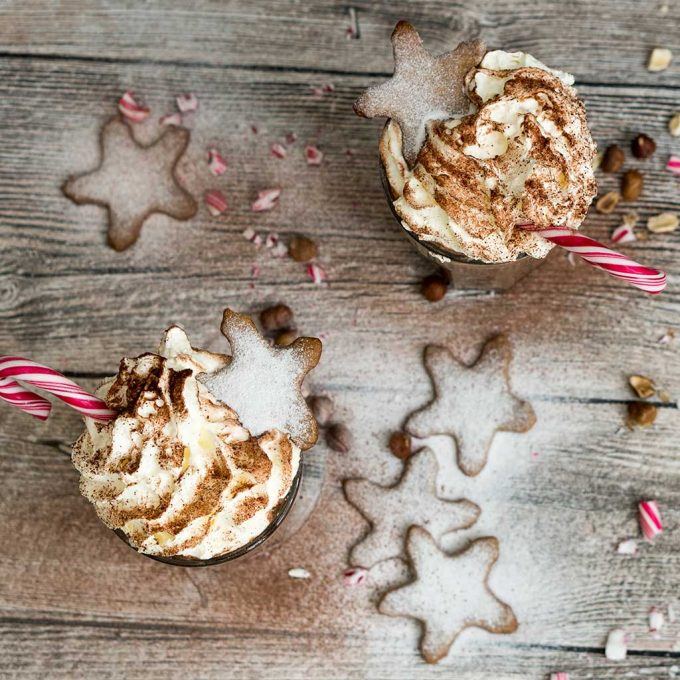 Hot hazelnut chocolate garnished