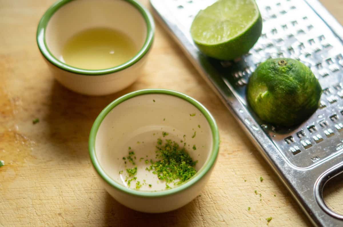 A little zest from the unwaxed lime goes into the hollandaise
