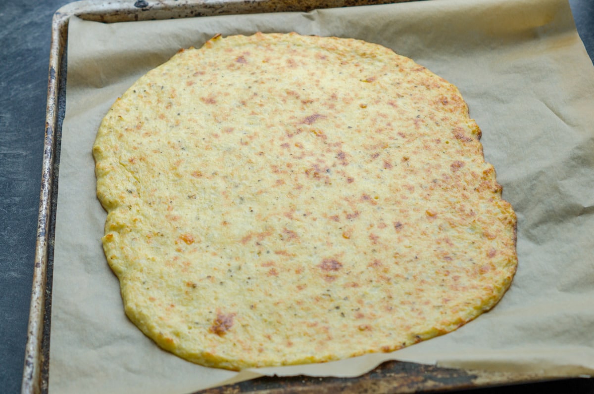 Low carb pizza base made from baked cauliflower dough