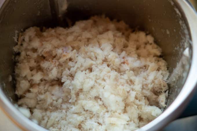 Frozen pollock in the Thermomix® mixing bowl