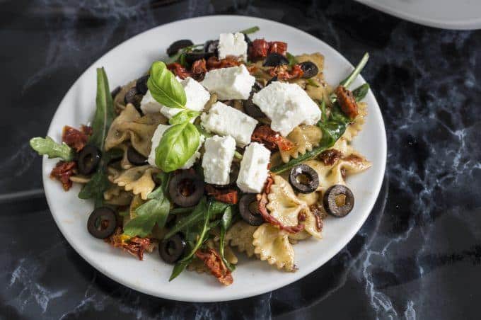 Mediterranean pasta salad from the Thermomix® photographed from above