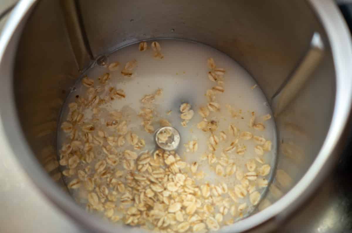 Milk and oats in the mixing bowl