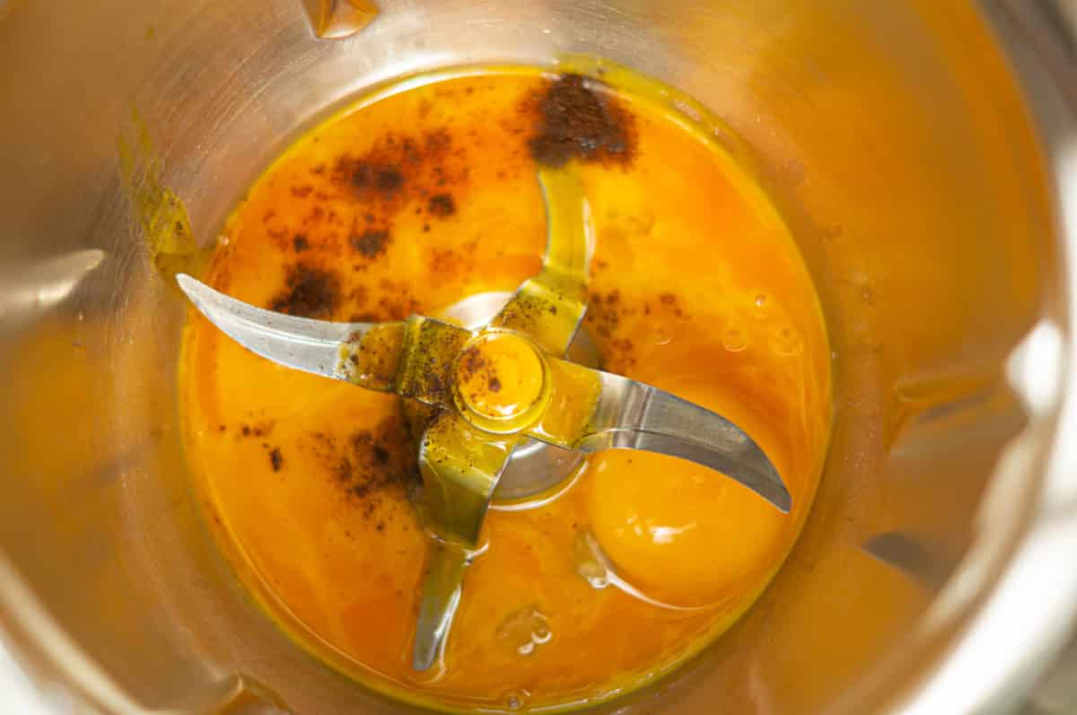 Eggs and spices in the mixing bowl