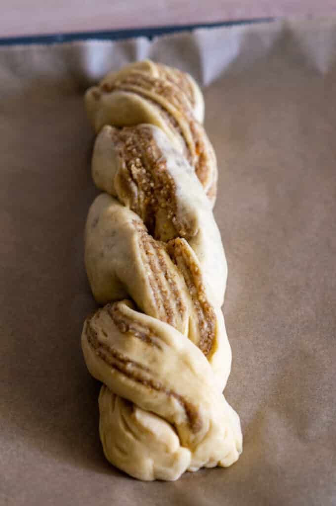 Nut plait fully shaped and ready to prove