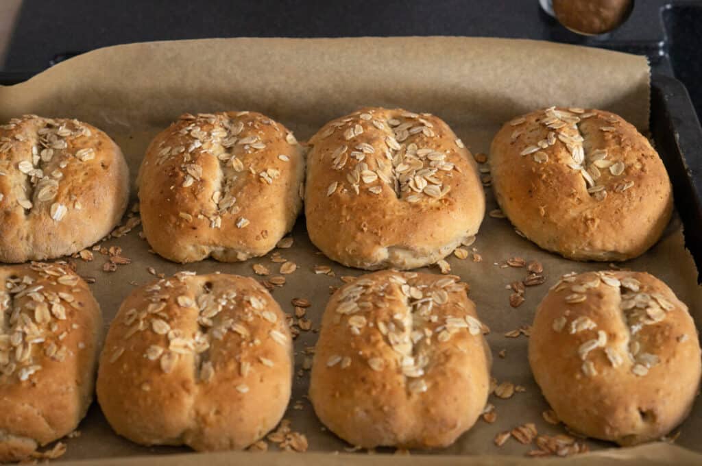 Freshly baked oat rolls