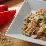 One Pot Ribbon Pasta with the Thermomix® with Red Pepper and Mushrooms made in the Thermomix®