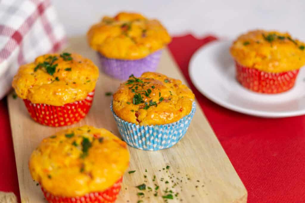 Pizza muffins laid out as a buffet for a children's birthday party