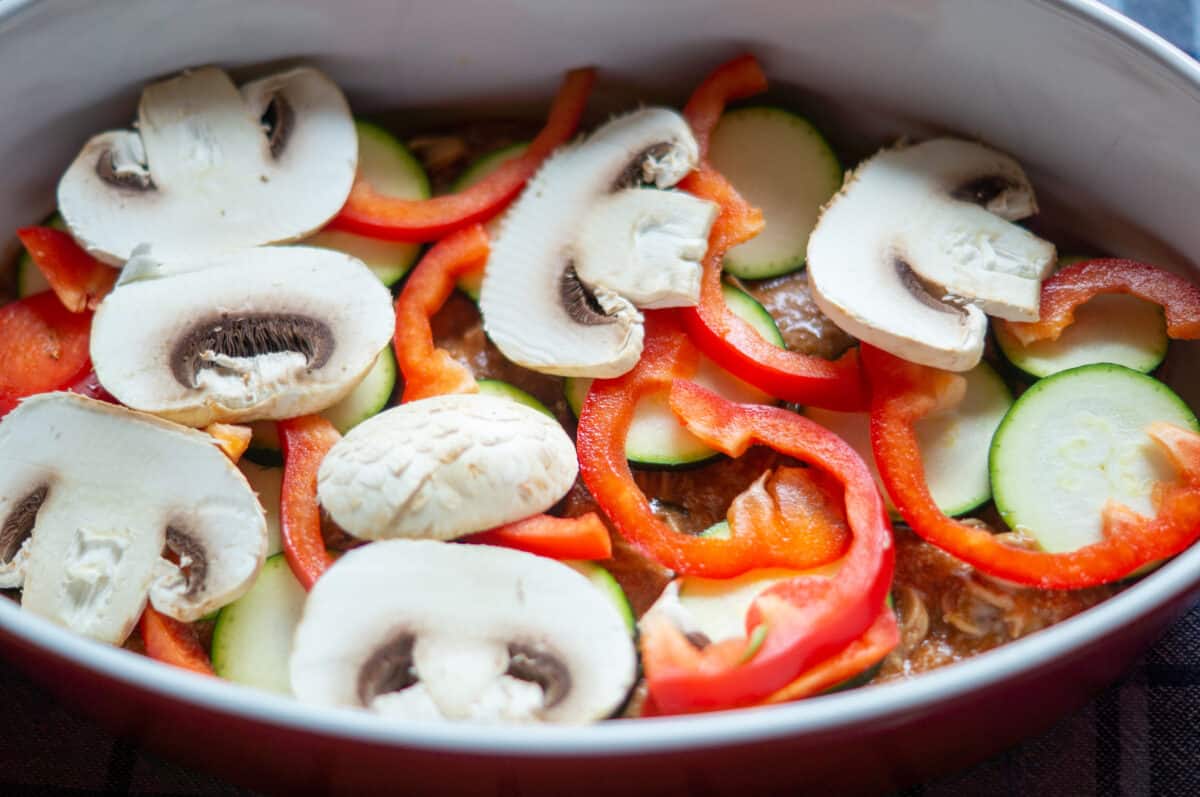 Layering the vegetable bake