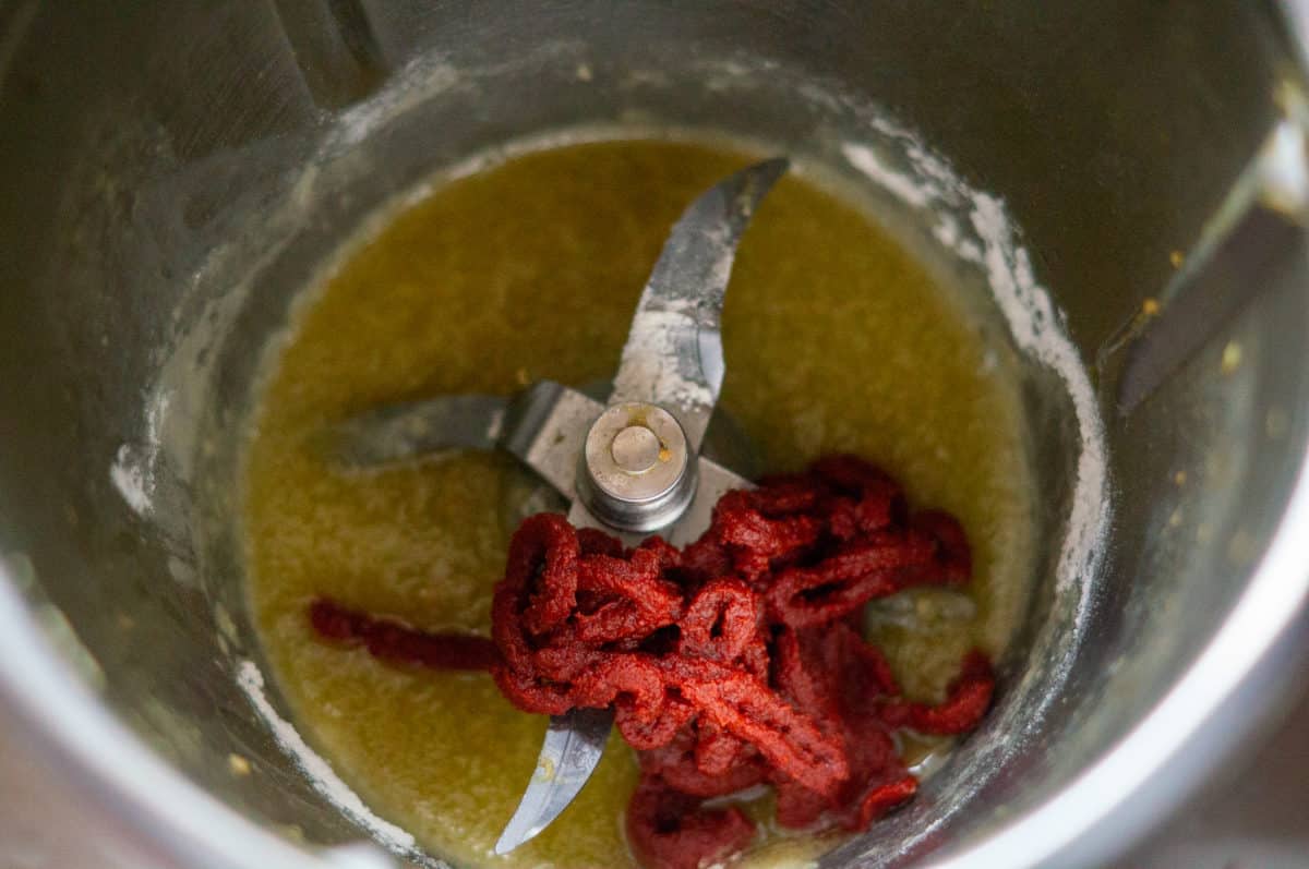 Tomato puree in the Thermomix® mixing bowl
