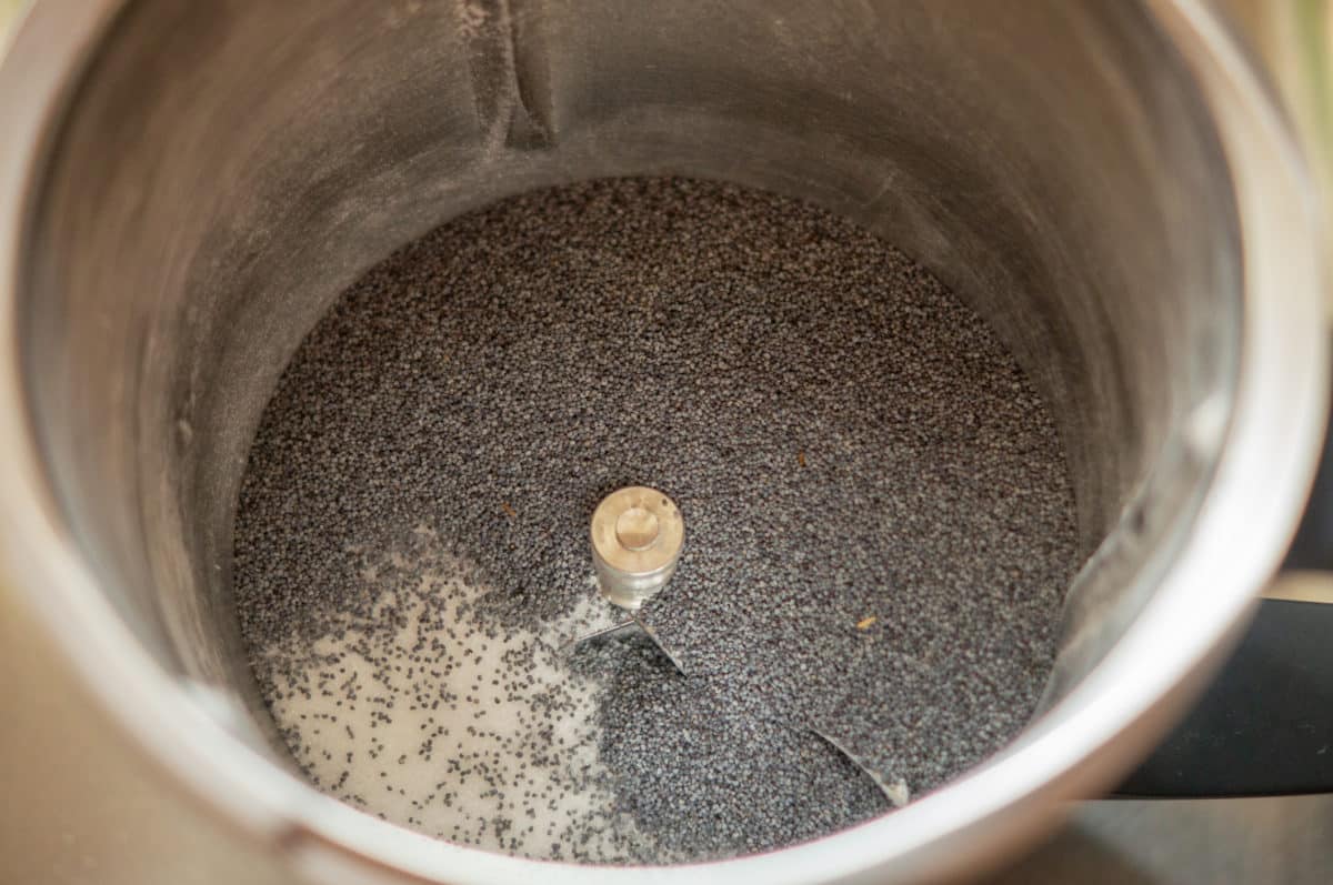 Sugar and poppy seeds in the mixing bowl