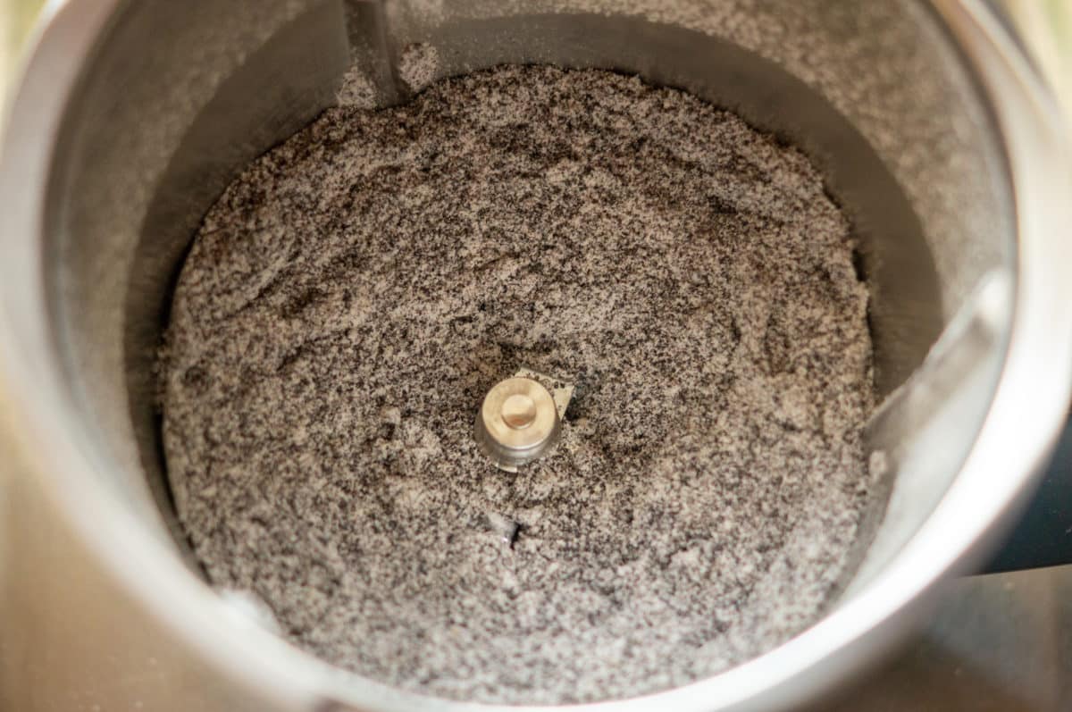 Homemade poppy seed sugar in the Thermomix® mixing bowl