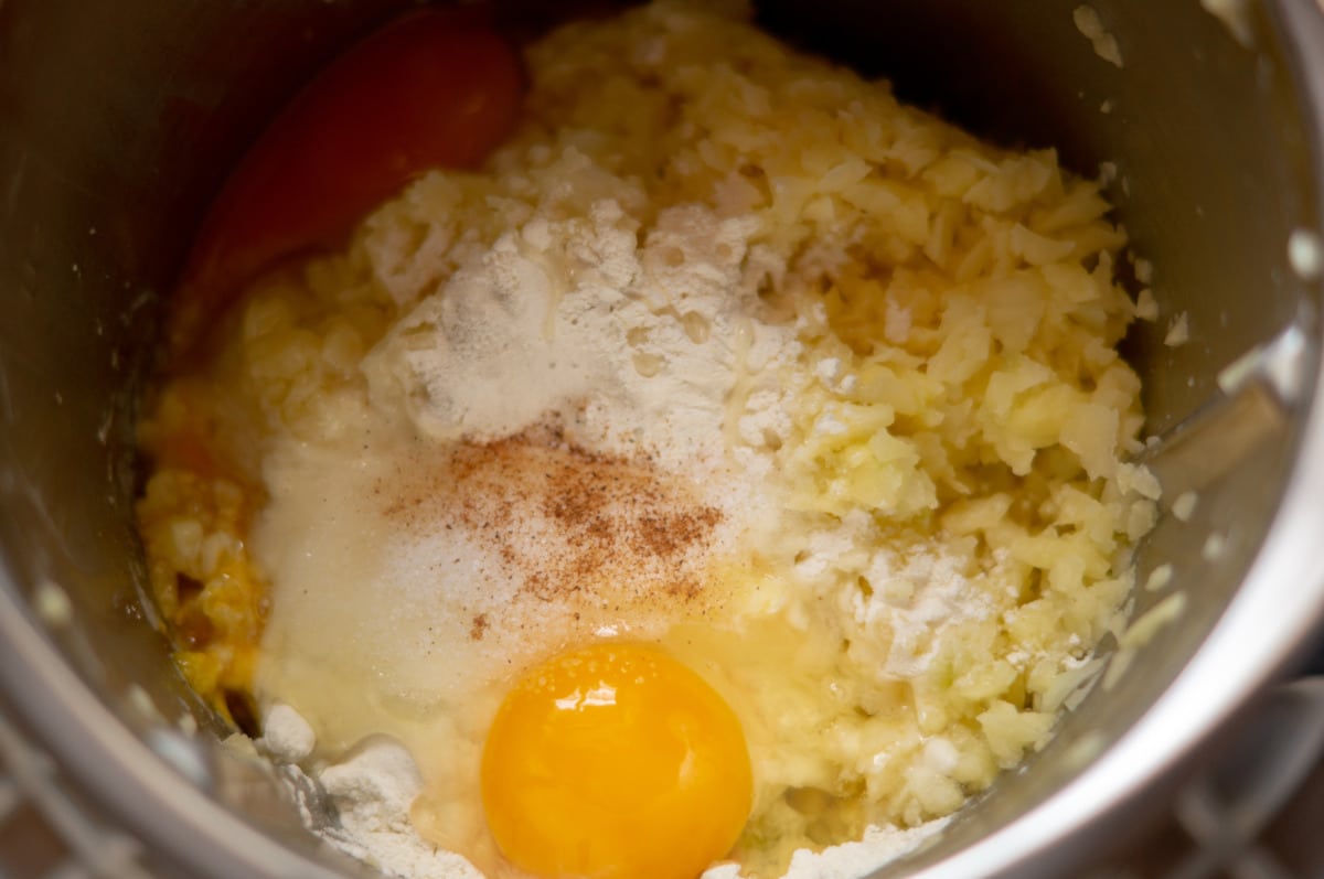 Thermomix® potato fritter batter in the mixing bowl