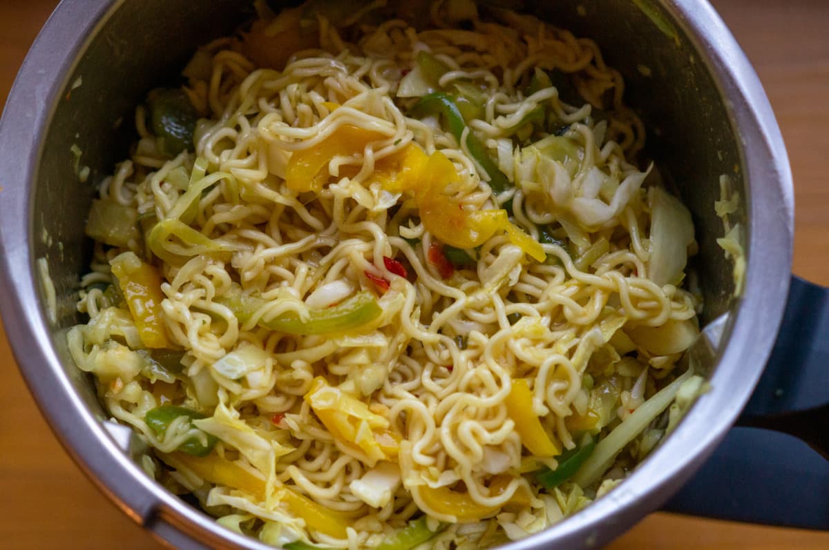 All the ingredients for the Asian noodles being cooked in the Thermomix®