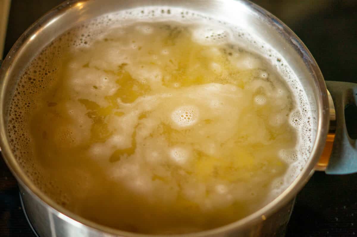 Pasta cooking in a saucepan