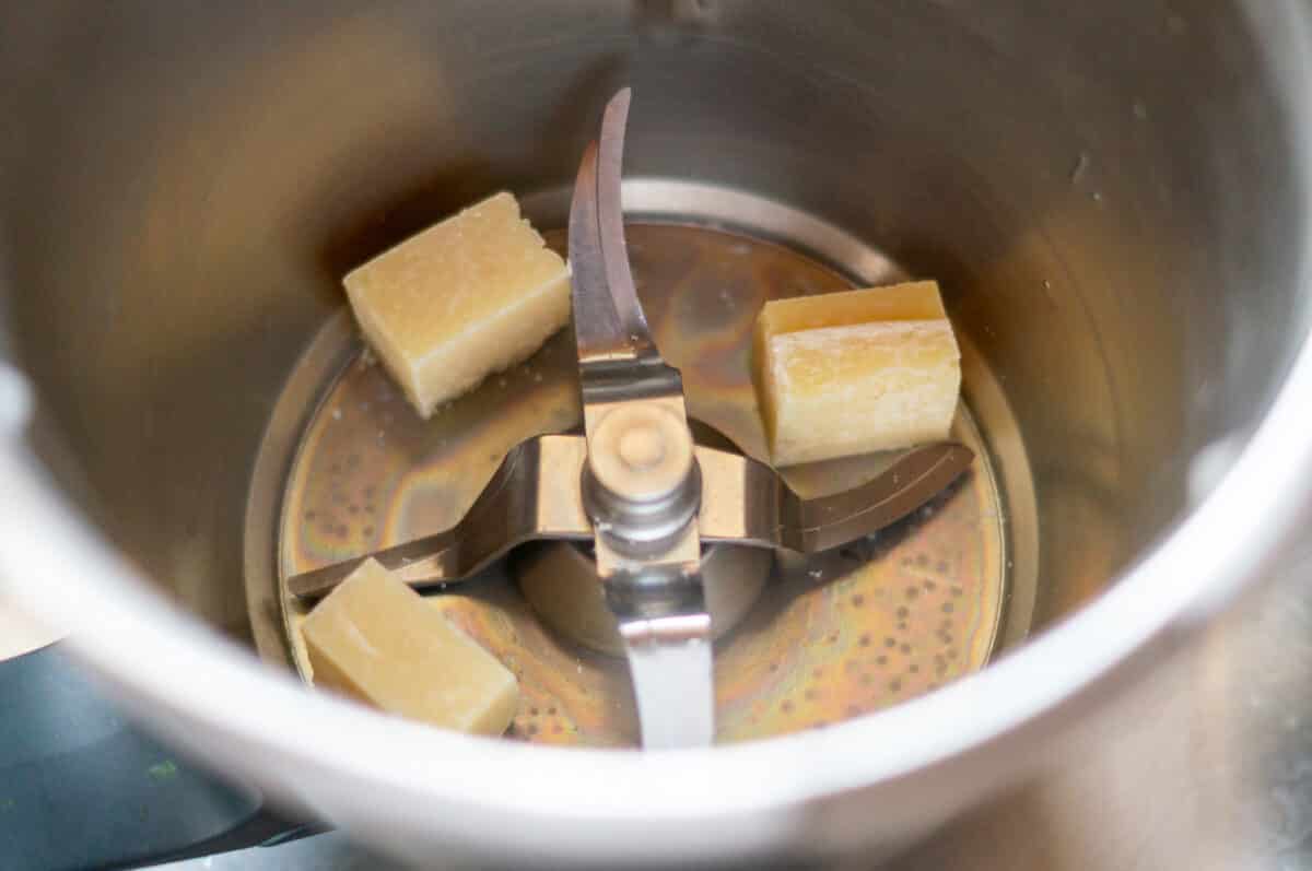 Parmesan in the mixing bowl