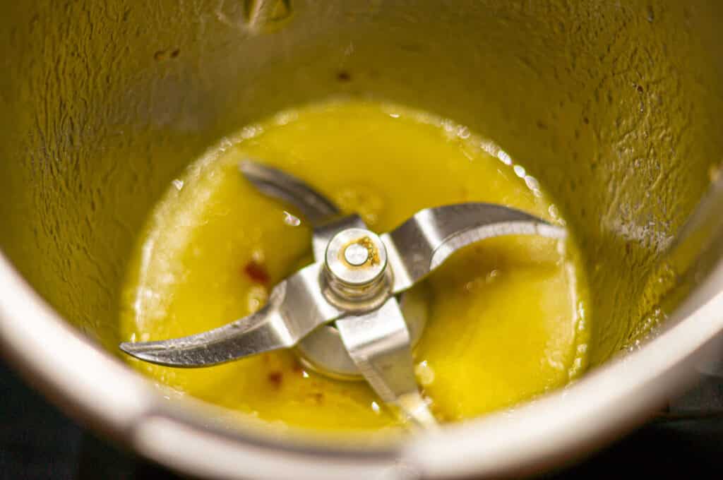 Salad dressing in the mixing bowl