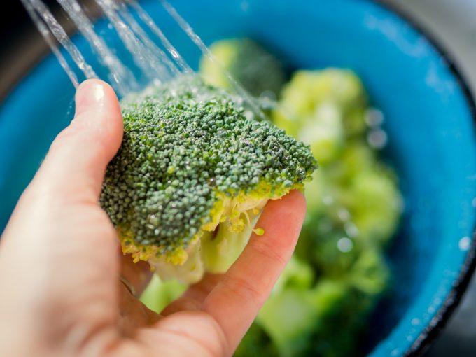 Washing and trimming broccoli