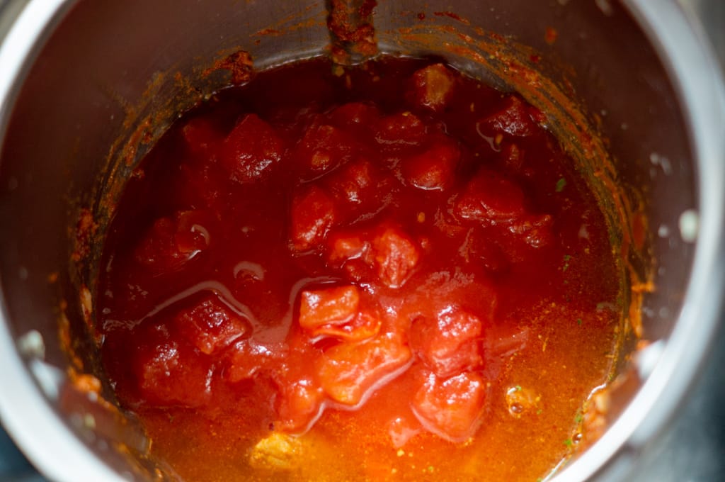 Chopped tomatoes in the mixing bowl