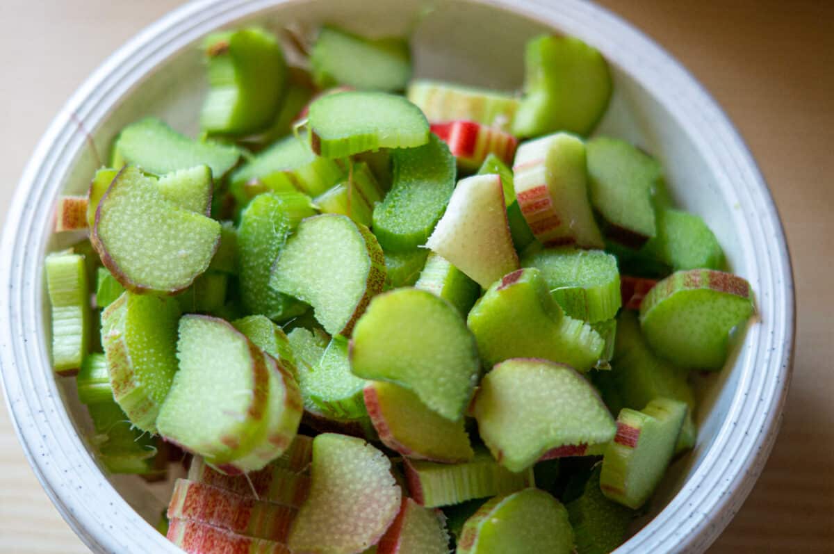 Cutting rhubarb into pieces