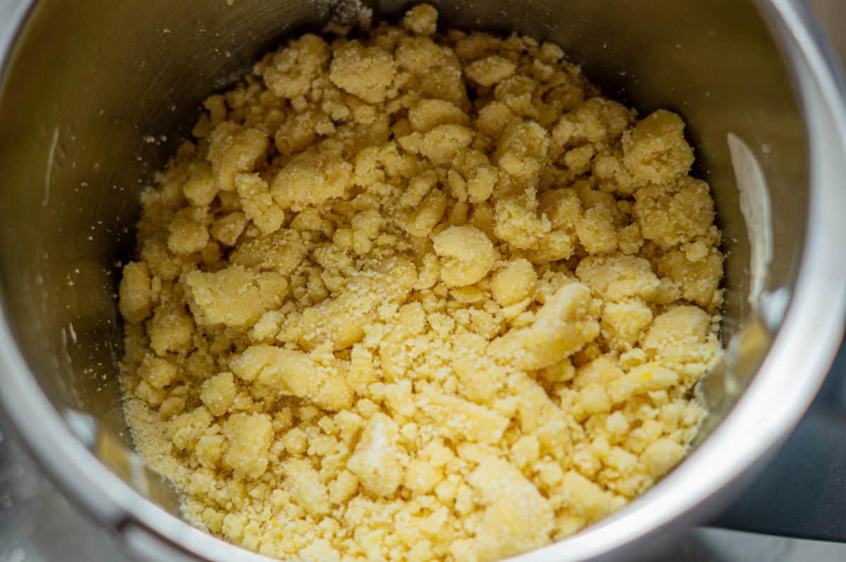 Crumble in the mixing bowl