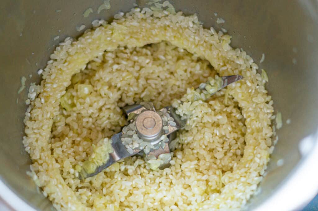 Risotto rice in the Thermomix® mixing bowl before cooking