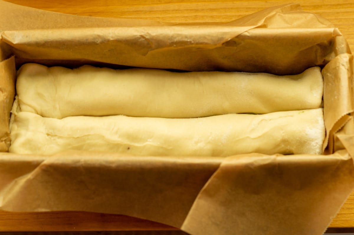Rolled bread in the loaf tin