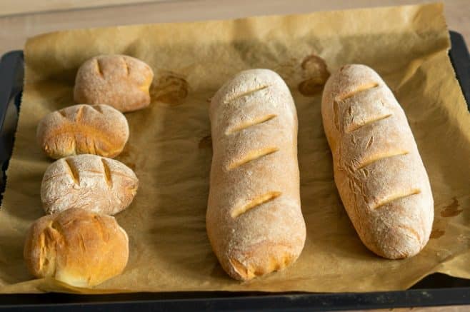 Spelt Baguette Thermomix® recipe: shaped loaves on the baking tray before baking