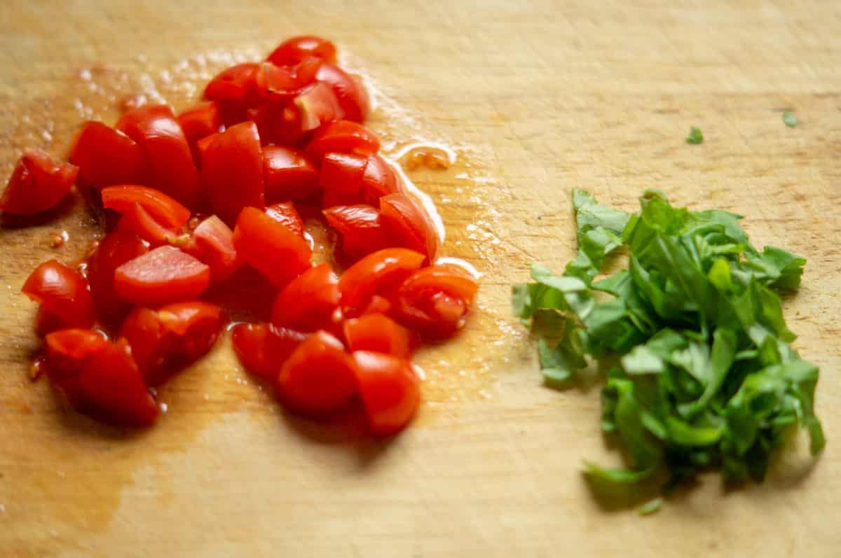 Fresh cherry tomatoes and basil for the tomato hollandaise