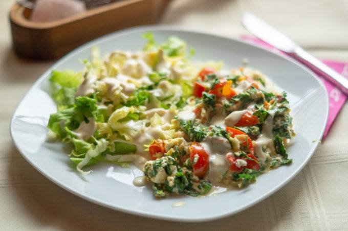 Tomato and rocket omelette with mustard cream
