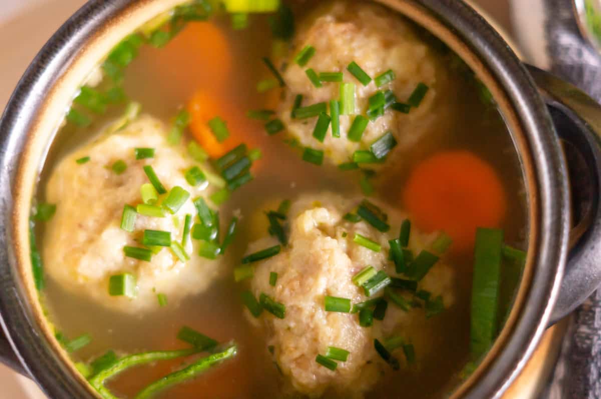 Serving the bacon dumpling soup